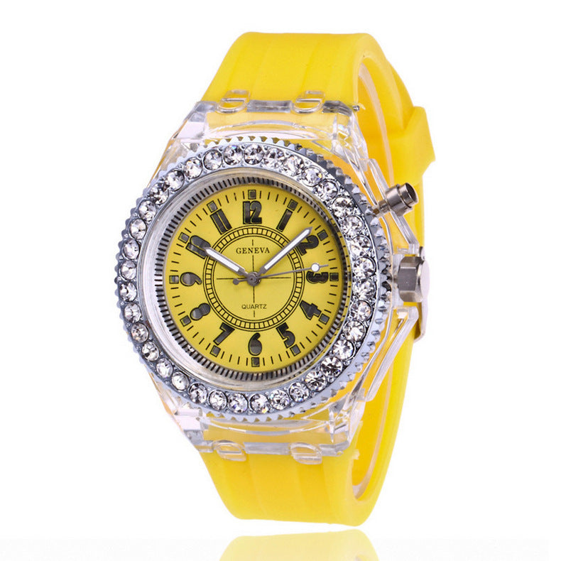 LED Luminous Geneva Quartz Watch – Women’s Silicone Bracelet Wristwatch