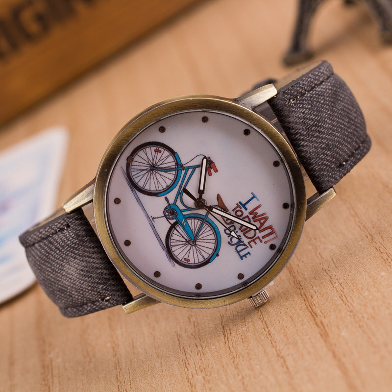 Denim Vintage Bike Ride Watch – Retro Cycling-Inspired Wristwatch
