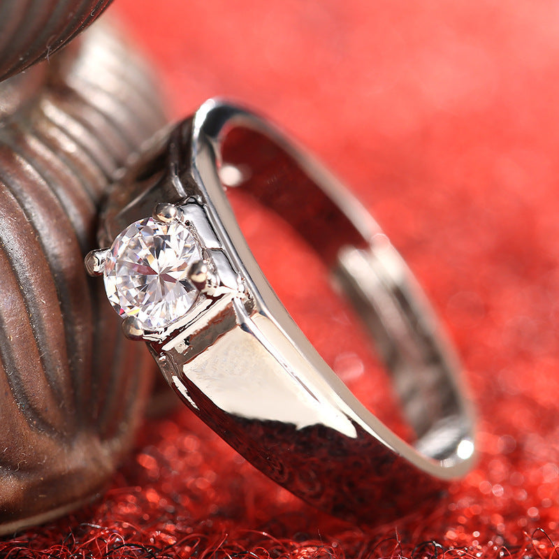 SATINE Six-Claw Moissanite Simulation Diamond Couple Ring – Women's Luxury Engagement Ring