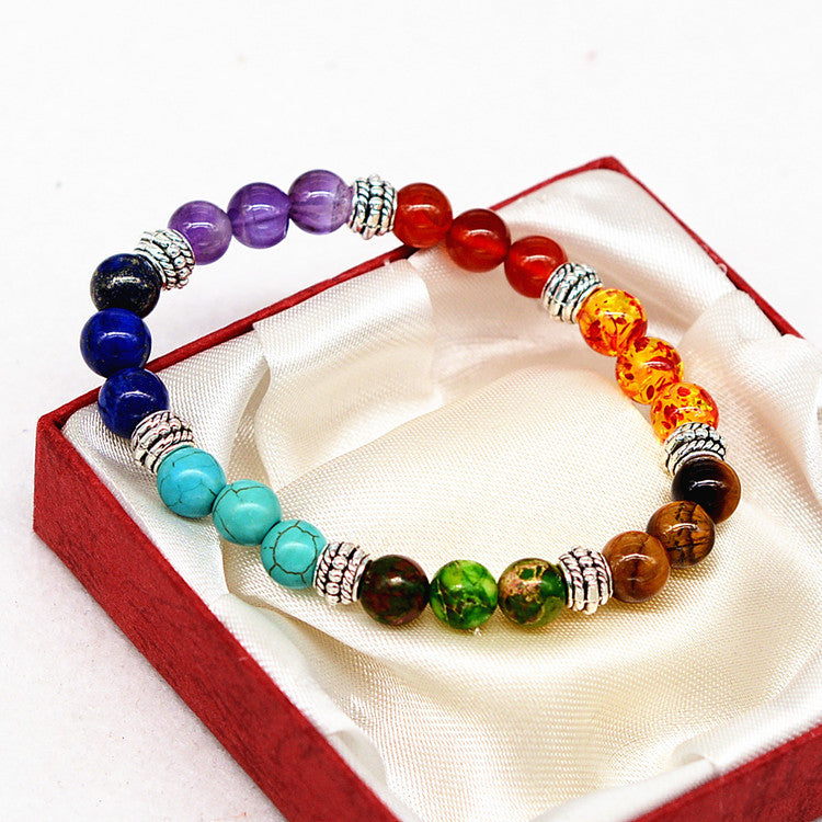 Reiki Seven Chakra Natural Stone Yoga Bracelet – Agate Tiger Eye Crystal Healing Bracelet