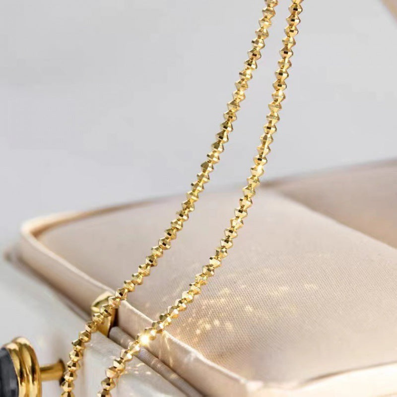 18K Gold Bungee Laser Bead Wave Chain Necklace – Elegant Women's Jewelry