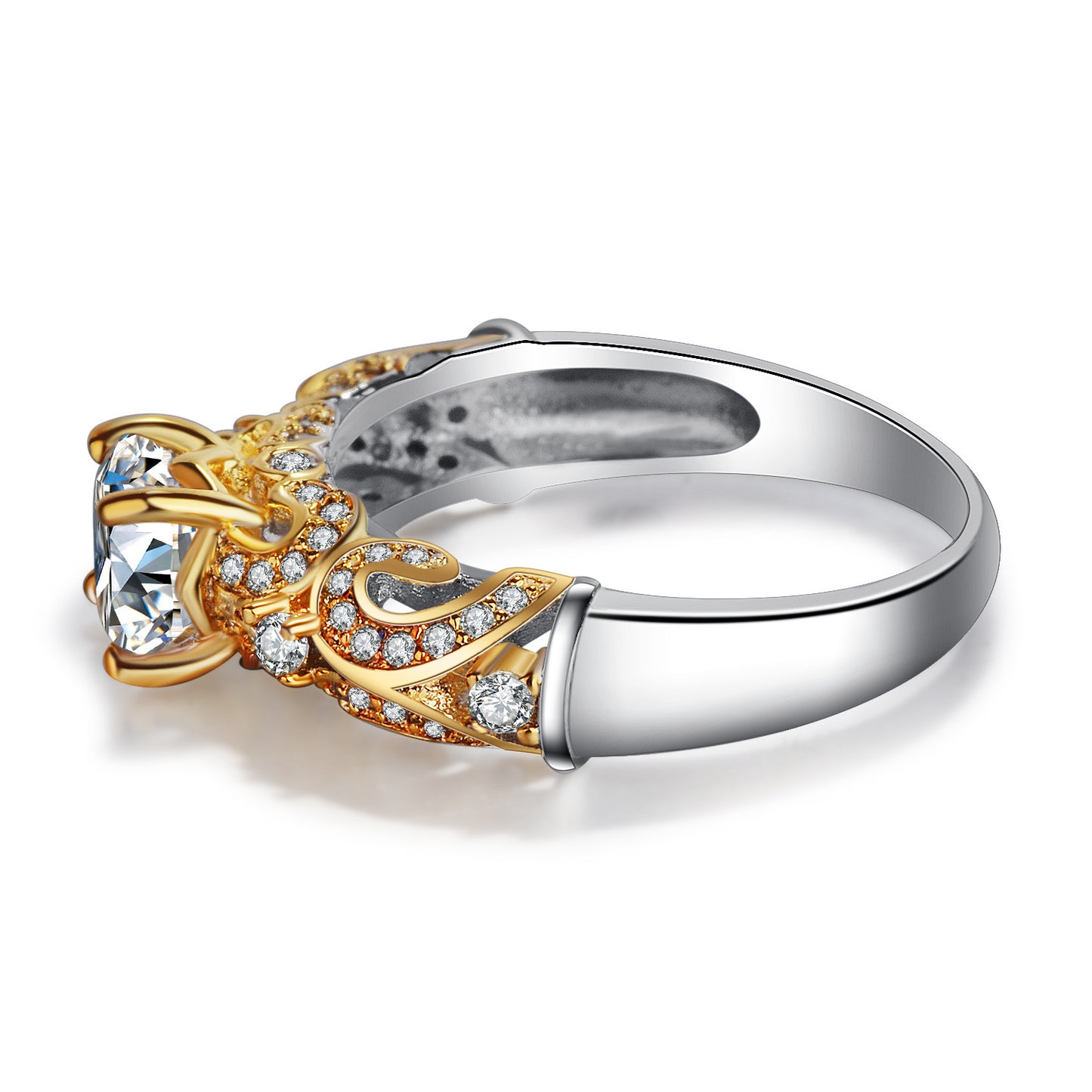 Four-Claw Inlay Simulation Diamond Ring – Classic Solitaire Engagement Ring