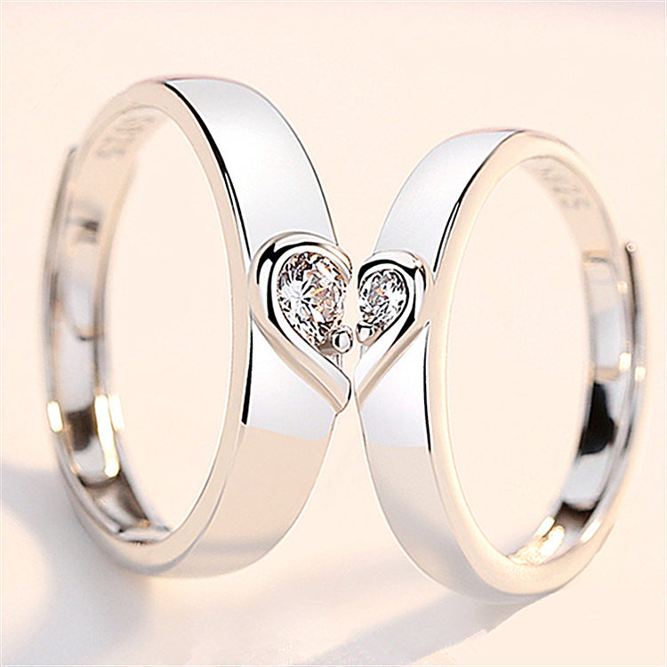 Silver Heart Diamond Couple Love Wedding Ring – Men & Women Engagement Ring Set