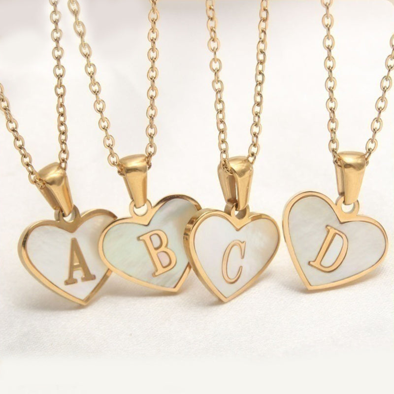 Personalized 26 Letter Heart Shell Necklace – White Shell Love Clavicle Chain for Women