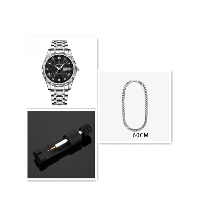 Men's Waterproof Double Calendar Luminous Quartz Watch – Multifunctional Wristwatch