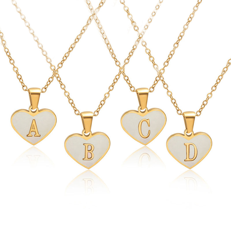 Personalized 26 Letter Heart Shell Necklace – White Shell Love Clavicle Chain for Women