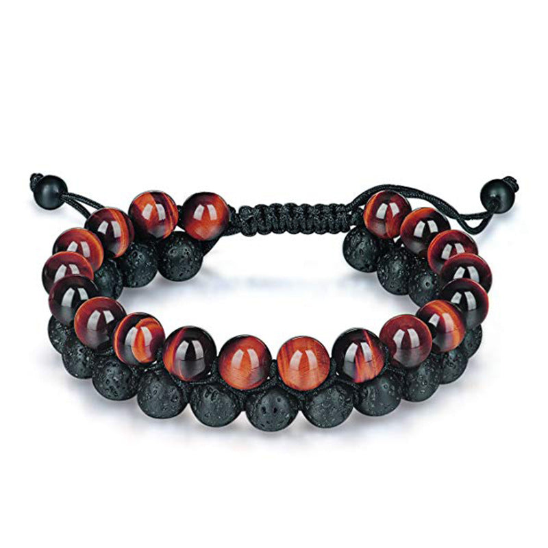 Tiger Eye & Matte Black Agate Couple Bracelets – Natural Stone Beaded Set