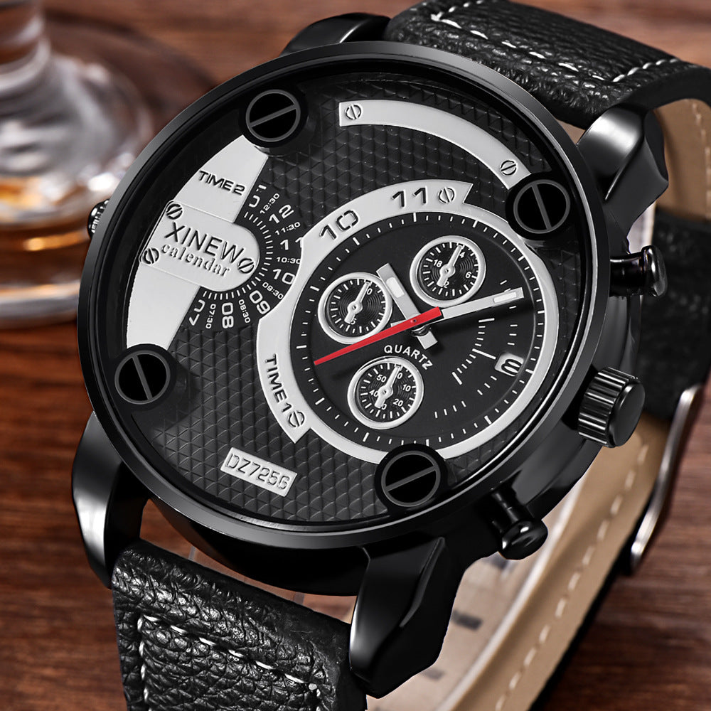 Men's Big Face Fashion Leather Date Watch – Bold Gift Wristwatch