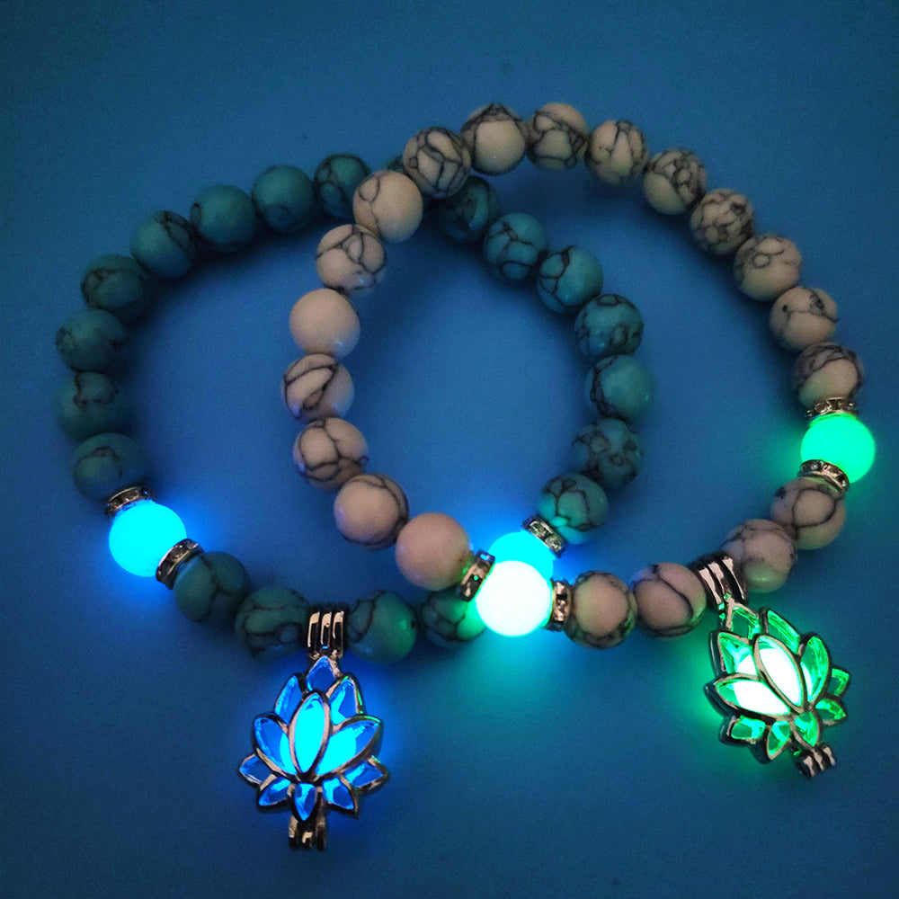 Energy Luminous Lotus Natural Stone Bracelet Yoga Healing Luminous Glow In The Dark Charm Beads Bracelet For Men & Women
