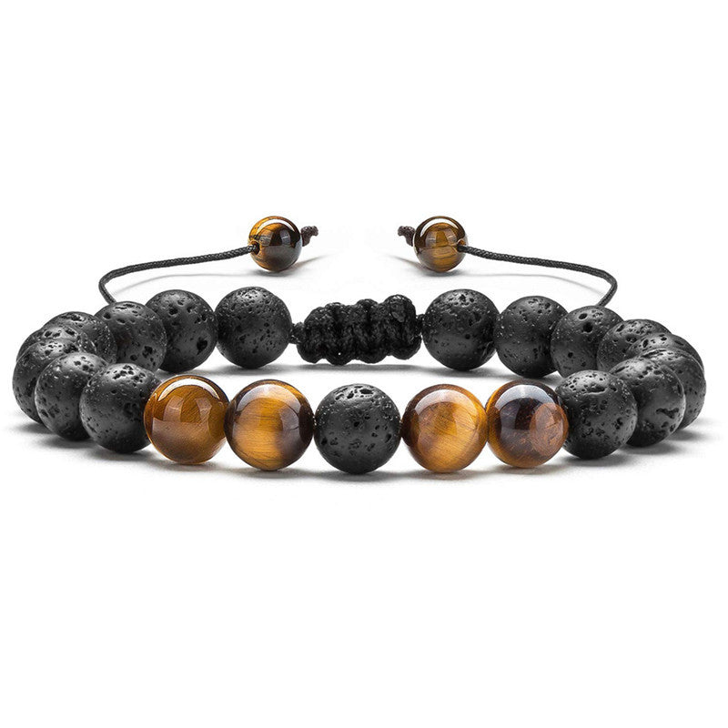 Tiger Eye & Matte Black Agate Couple Bracelets – Natural Stone Beaded Set