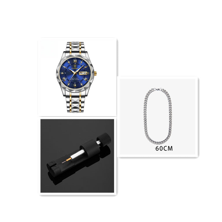 Men's Waterproof Double Calendar Luminous Quartz Watch – Multifunctional Wristwatch