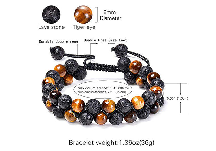 Tiger Eye & Matte Black Agate Couple Bracelets – Natural Stone Beaded Set