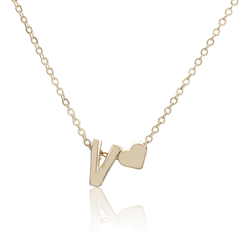 Peach Heart Shaped Letter Necklace – Delicate Clavicle Chain for Women