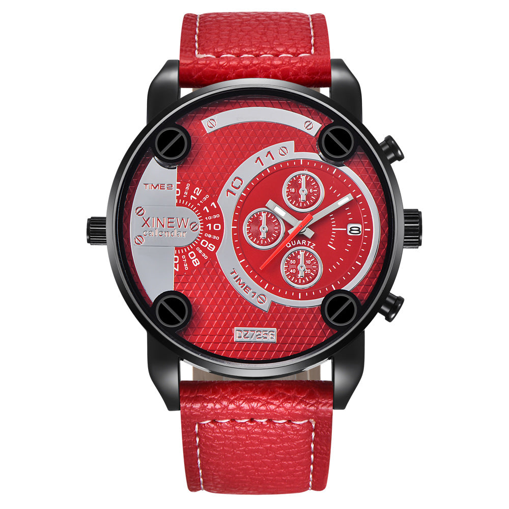 Men's Big Face Fashion Leather Date Watch – Bold Gift Wristwatch