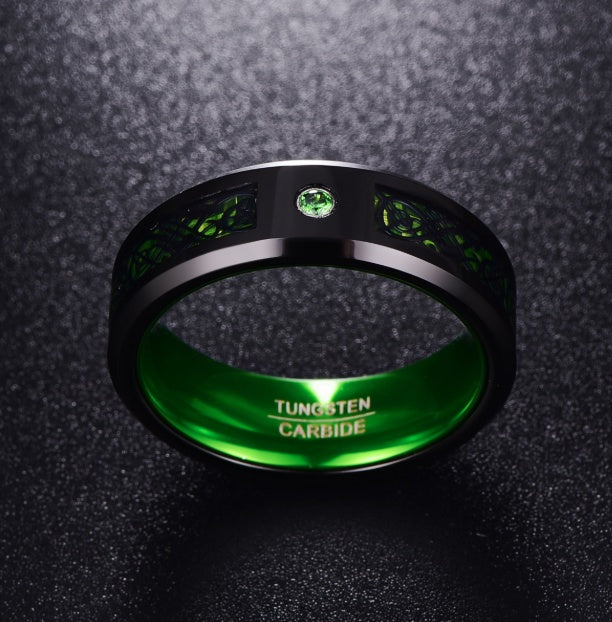 Matte Green Zircon Men's Tungsten Carbide Wedding Ring – Bold Statement Band