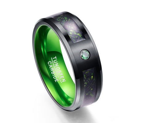 Matte Green Zircon Men's Tungsten Carbide Wedding Ring – Bold Statement Band