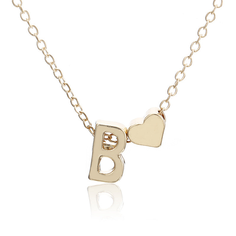 Peach Heart Shaped Letter Necklace – Delicate Clavicle Chain for Women