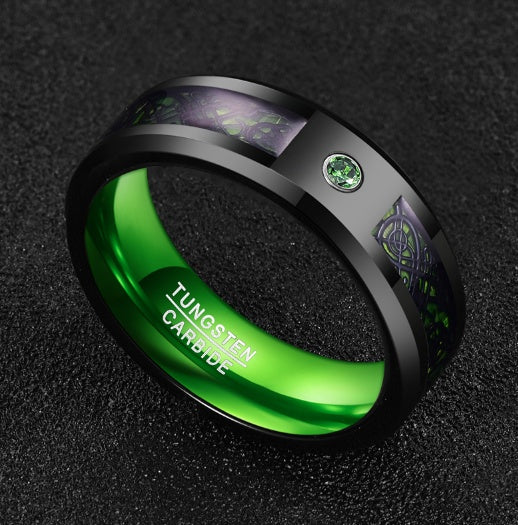 Matte Green Zircon Men's Tungsten Carbide Wedding Ring – Bold Statement Band
