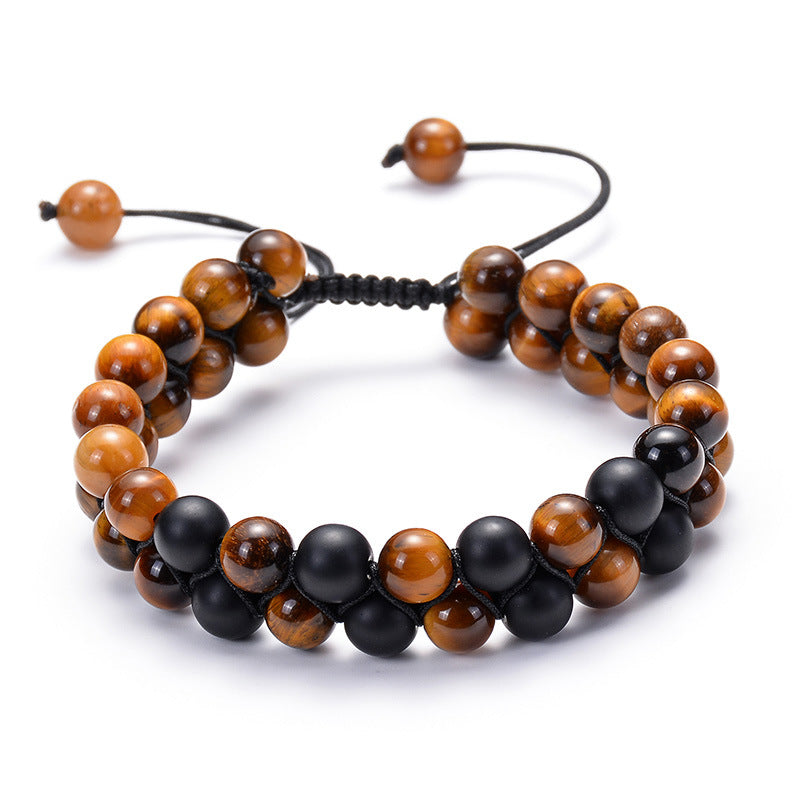 Tiger Eye & Matte Black Agate Couple Bracelets – Natural Stone Beaded Set