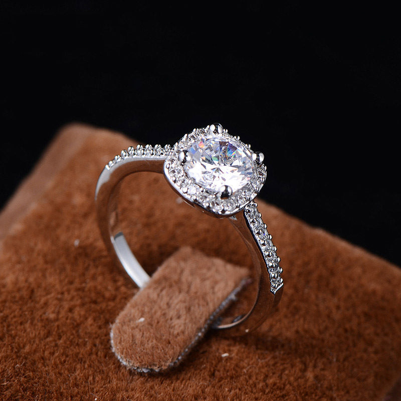 Women's Luxury Square Cubic Zirconia Engagement Ring – Silver Elegant Wedding Band