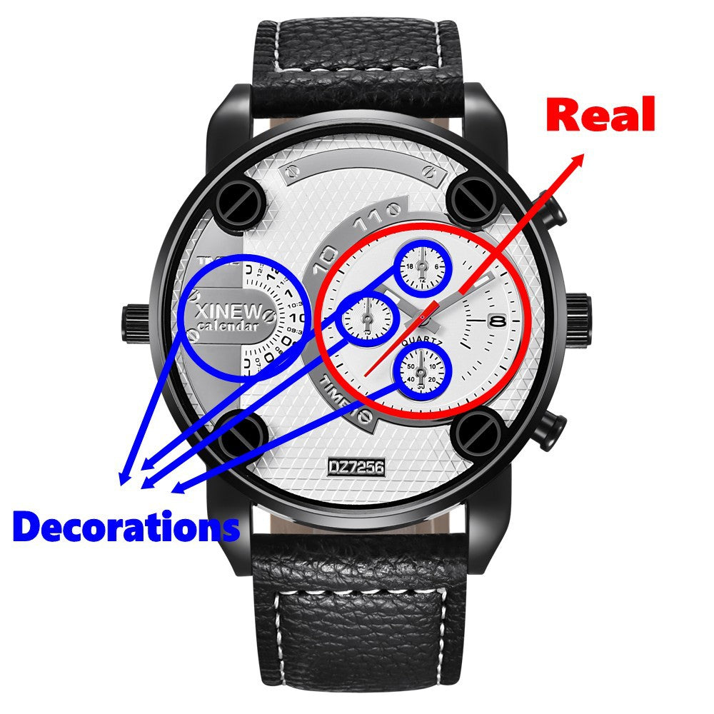 Men's Big Face Fashion Leather Date Watch – Bold Gift Wristwatch