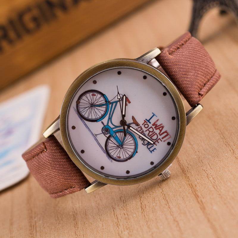 Denim Vintage Bike Ride Watch – Retro Cycling-Inspired Wristwatch