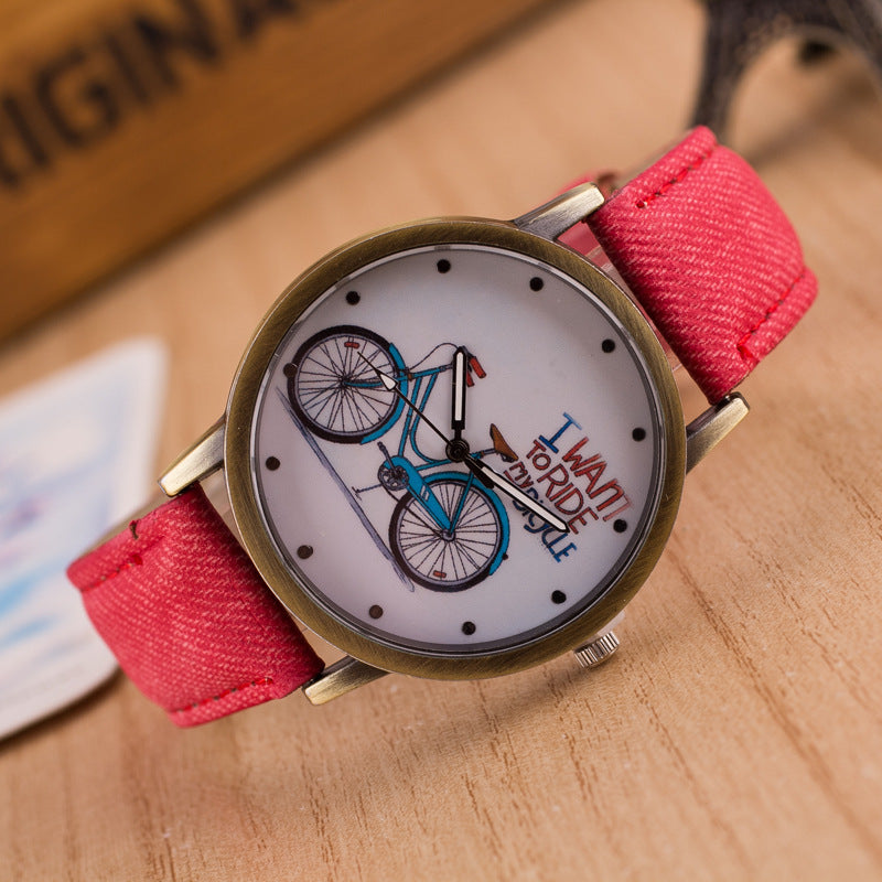 Denim Vintage Bike Ride Watch – Retro Cycling-Inspired Wristwatch