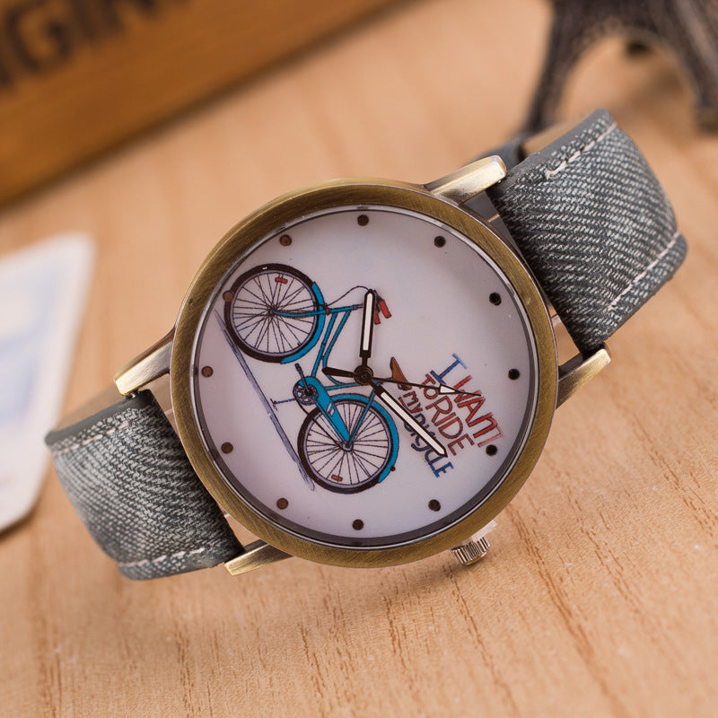 Denim Vintage Bike Ride Watch – Retro Cycling-Inspired Wristwatch