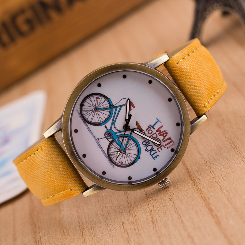 Denim Vintage Bike Ride Watch – Retro Cycling-Inspired Wristwatch