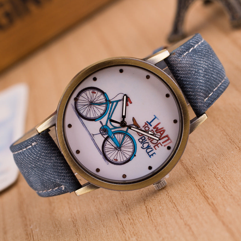 Denim Vintage Bike Ride Watch – Retro Cycling-Inspired Wristwatch