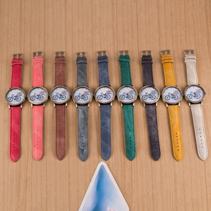 Denim Vintage Bike Ride Watch – Retro Cycling-Inspired Wristwatch