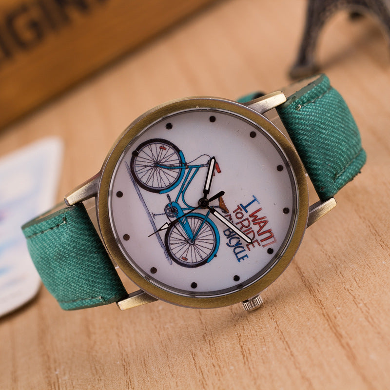 Denim Vintage Bike Ride Watch – Retro Cycling-Inspired Wristwatch
