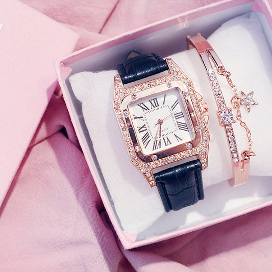 : Elegant Square Dial Quartz Watch – Classic Strap Wristwatch for Women