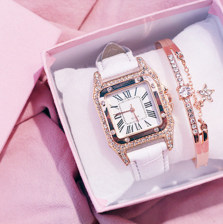 : Elegant Square Dial Quartz Watch – Classic Strap Wristwatch for Women