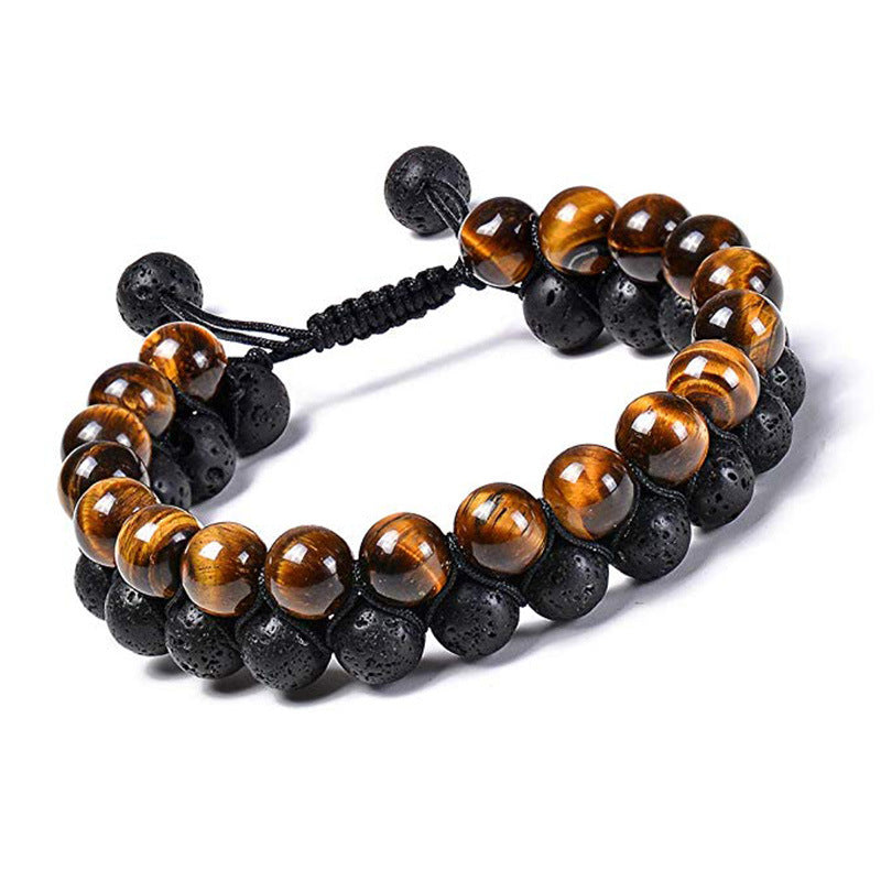 Tiger Eye & Matte Black Agate Couple Bracelets – Natural Stone Beaded Set
