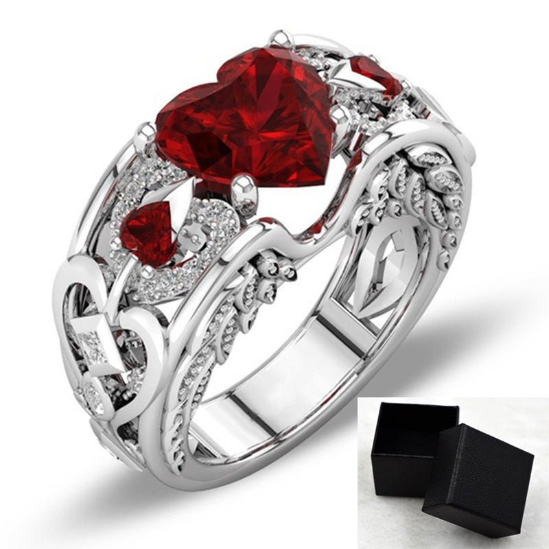 Princess Heart-Shaped Ruby Engagement Ring – Elegant Romantic Gemstone Ring