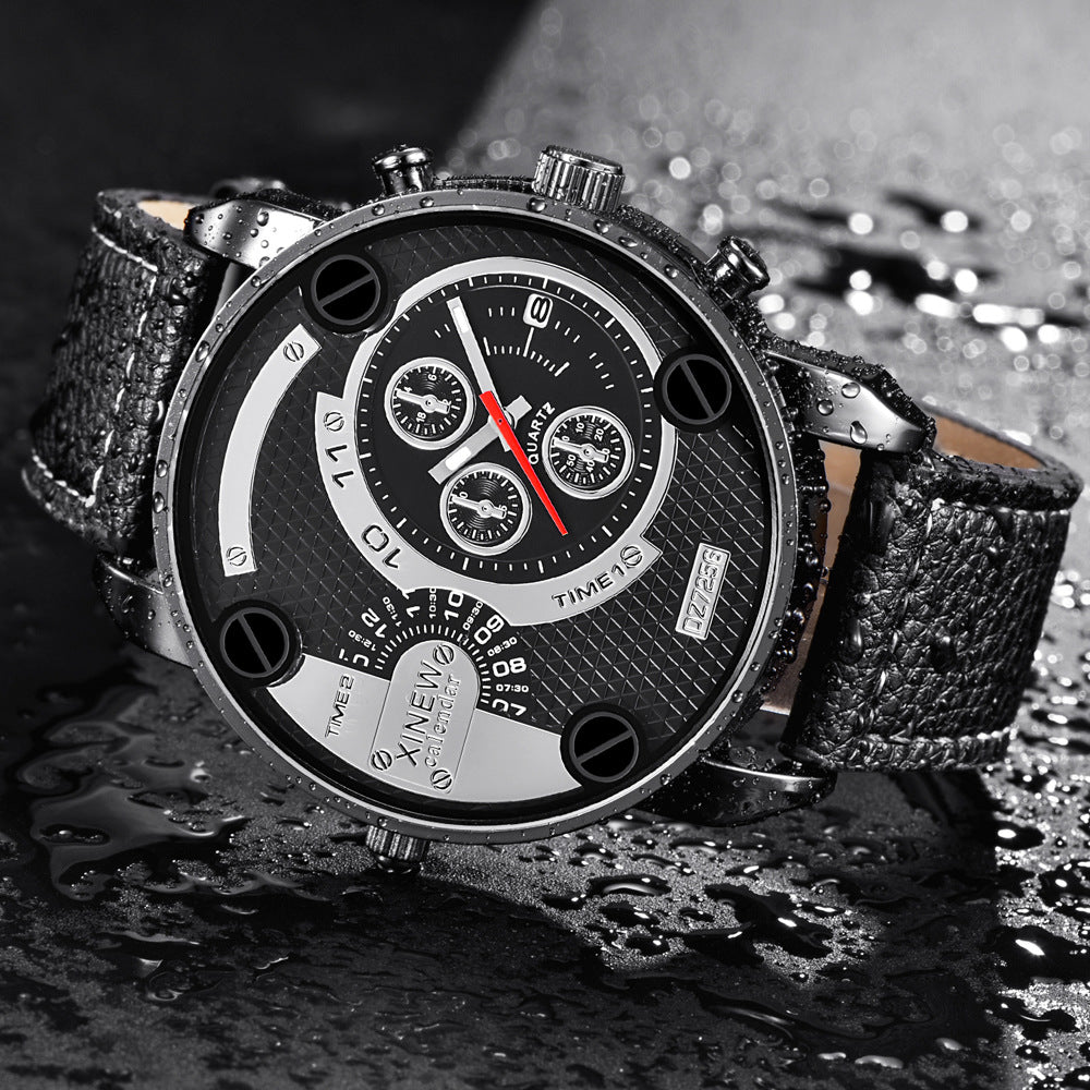 Men's Big Face Fashion Leather Date Watch – Bold Gift Wristwatch