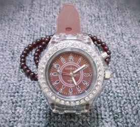 LED Luminous Geneva Quartz Watch – Women’s Silicone Bracelet Wristwatch