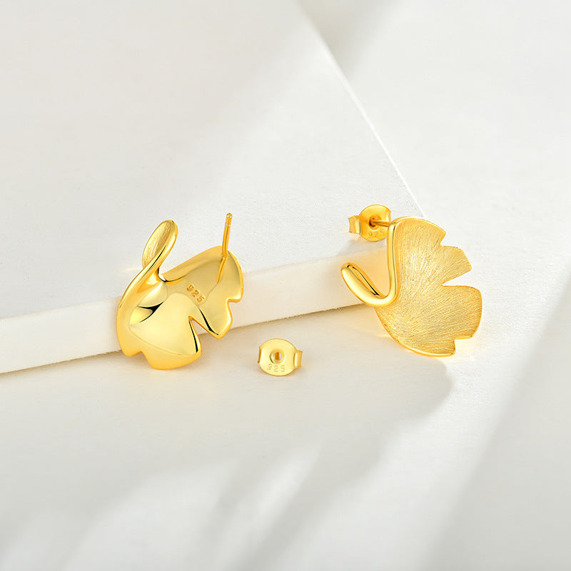 Ginkgo Biloba Sterling Silver & 14k Gold Stud Earrings | Carlysdarlia Jewelry