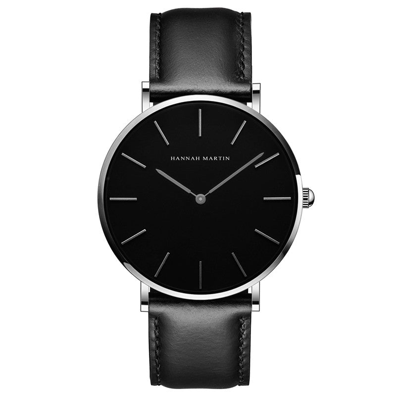 Ultra-Thin Quartz Watch – Waterproof Business Casual Black Belt Watch for Men & Women