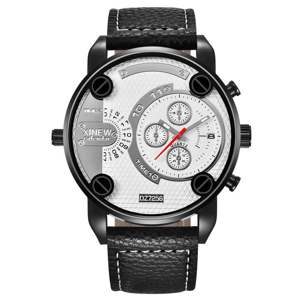 Men's Big Face Fashion Leather Date Watch – Bold Gift Wristwatch