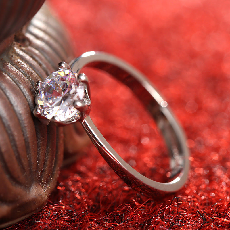 SATINE Six-Claw Moissanite Simulation Diamond Couple Ring – Women's Luxury Engagement Ring