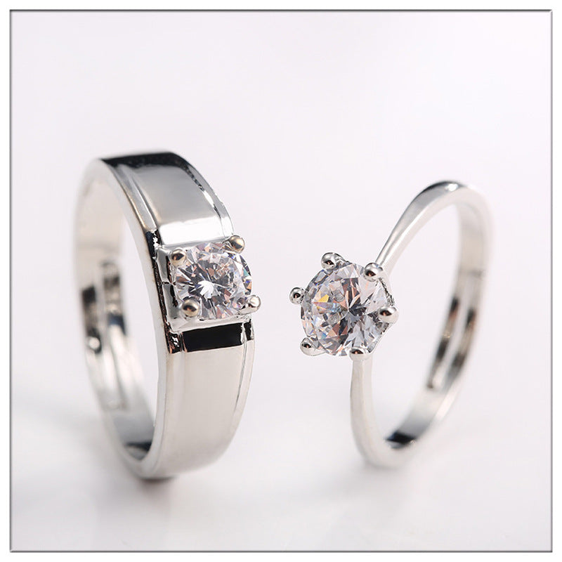 SATINE Six-Claw Moissanite Simulation Diamond Couple Ring – Women's Luxury Engagement Ring