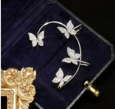 Fashion Butterfly Ear Clip & Ear Hook Earrings – Elegant Women's Jewelry Accessories