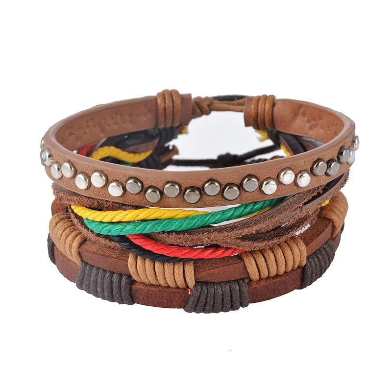 Multilayer Leather Punk Wrap Bracelet – Beaded Vintage Style for Men & Women
