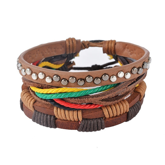 Multilayer Leather Punk Wrap Bracelet – Beaded Vintage Style for Men & Women