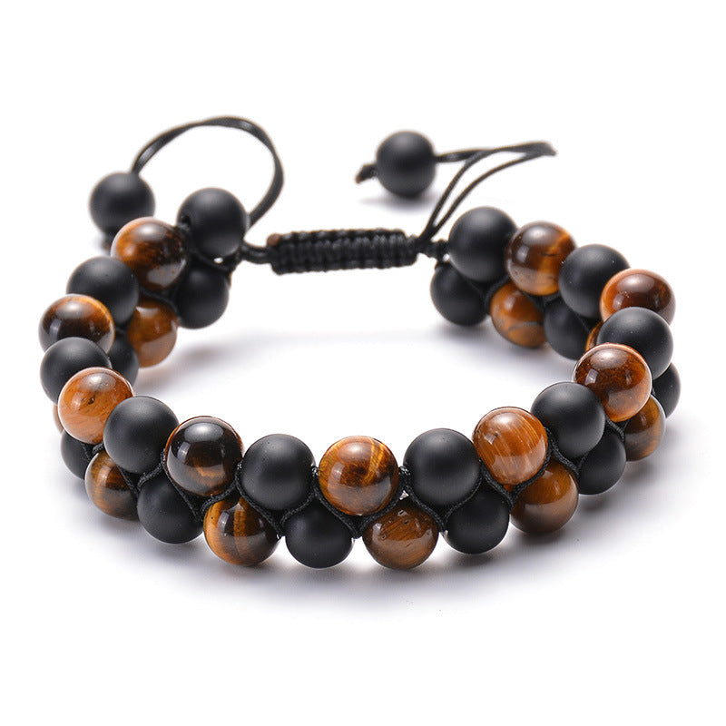 Tiger Eye & Matte Black Agate Couple Bracelets – Natural Stone Beaded Set