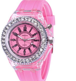 LED Luminous Geneva Quartz Watch – Women’s Silicone Bracelet Wristwatch