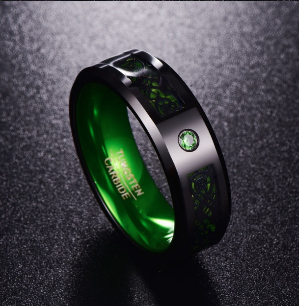 Matte Green Zircon Men's Tungsten Carbide Wedding Ring – Bold Statement Band
