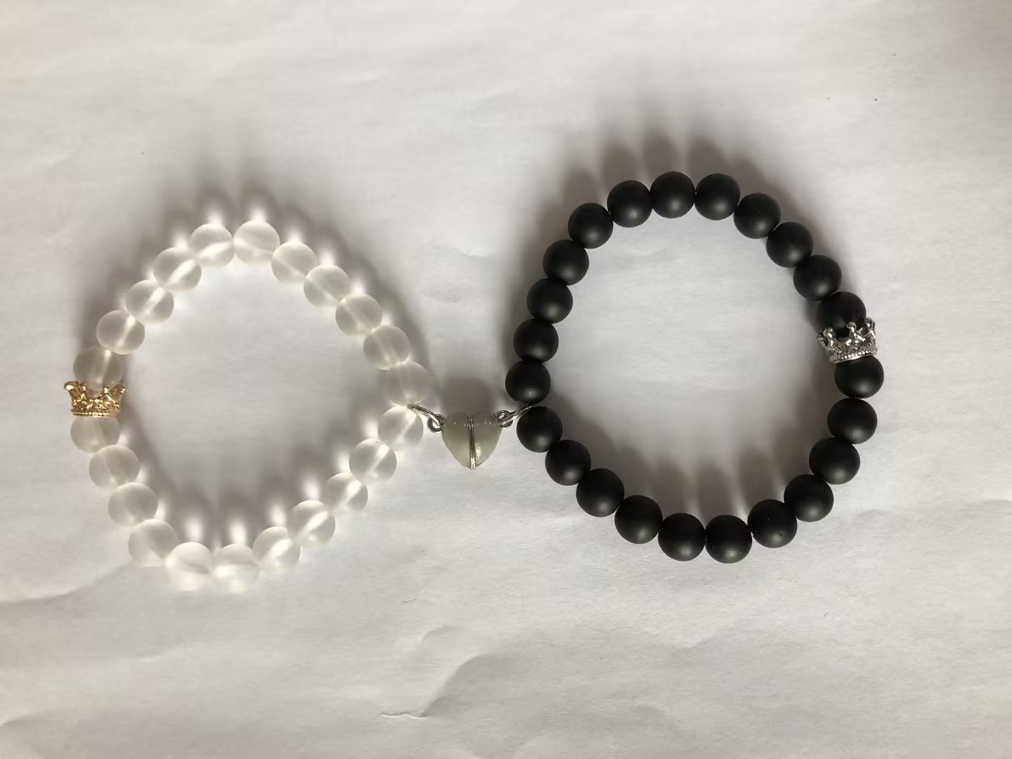 2pcs Handmade Crown Beaded Couple Bracelet – Luminous Glow Heart Charm